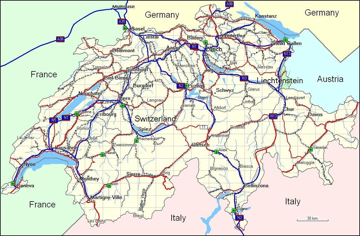 harta e zvicrës malet