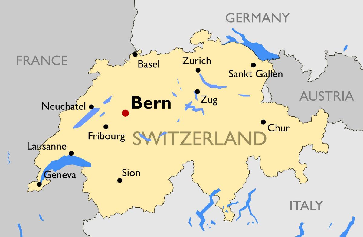 harta e zvicrës me qytetet kryesore