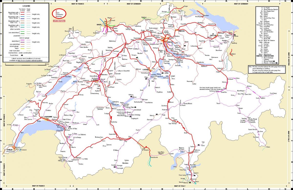 treni udhëtuar në zvicër hartë
