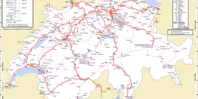 Treni udhëtuar në zvicër hartë